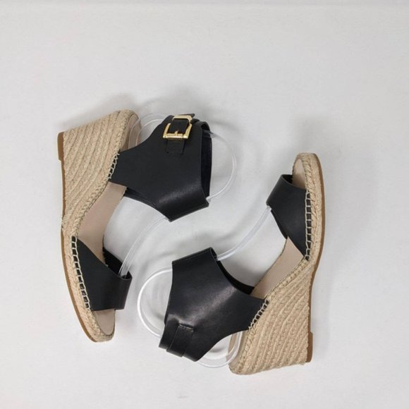 VINCE CAMUTO Tomell Black Leather Espadrille Wedge - Picture 3 of 10
